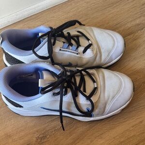Youth White and Blue Nike Omni Court Shoes